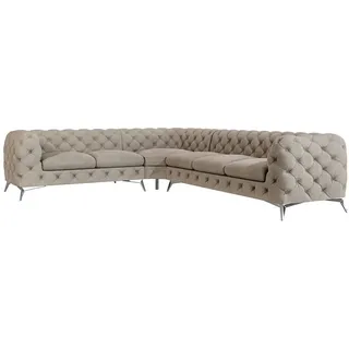 S-Style Ecksofa Chesterfield Laura Dunkle Creme Samt , Textil , Echtholz,Buche, Birke , Eckteil, L-Form, Ottomane links,L-Form , 323x264 cm , Blauer Engel, FSC Mix, Oeko-Tex®, Hergestellt in Europa , Wohnzimmer, Sofas & Couches, Wohnlandschaften, Ecksofas