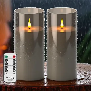 Broyal 2 Stück Wasserdichte LED Kerzen Outdoor,22.5cmx10cm Flammenlose Kerzen mit Fernbedienung,Kerzen Batteriebetrieben,LED Kerzen Groß für Party,Camping,Home Deco