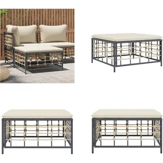 vidaXL Gartenhocker mit Beige Kissen Poly Rattan - Gartenhocker - Garten Fußhocker - Fußhocker - Fußbank - Grau