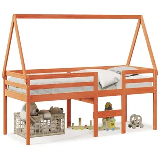 vidaXL Hochbett mit Dach Wachsbraun 90x190 cm Massivholz Kiefer - Braun