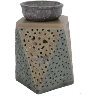 DONREGALOWEB Duftlampe aus Jaspis durchbrochen 6,5 x 6,5 x 12 cm, Braun und Grün, 6.5x6.5x12 cm