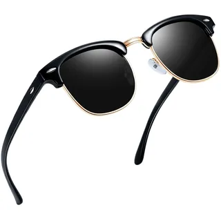 Joopin Retro Dunkel Sonnenbrille Herren Halbrahmen Polarisierte und Vintage Sonnenbrille Damen UV400 Sunglasses Unisex für Fahren und Tourismus (Glänzend Schwarz)