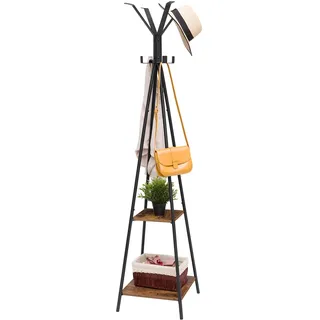 HOOBRO Garderobenständer, Freistehende Garderobe, Kleiderständer, mit 8 Kleiderhaken und 2 Etagen, 42 x 42 x 179 cm, Stabil, Metallgestell, für Jacken, Taschen, Hüte, Flur, Vintage EBF84YM01