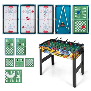 GOPLUS 12 in 1 Spieltisch, Multifunktionstisch mit Tischfußball, Billard, Tischtennis, Hockey, Bowling, Shuffleboard und mehr, Kombi-Tischspiel-Set für Kinder und Erwachsene