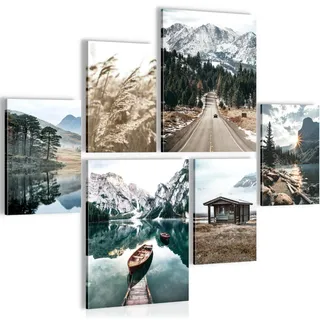 Novart Wandbilder Set See Berge Landschaft Natur - KEIN EXTRA RAHMEN BENÖTIGT - Modern Deko - Wohnzimmer Schlafzimmer N007363a
