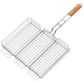 Maestro MR-1003 Grillrost mit Holzgriff Verschließbar Grillgitter Ersatzrost Doppelgrill Grillgitter Ersatzrost BBQ (Stahl, 40x30cm)