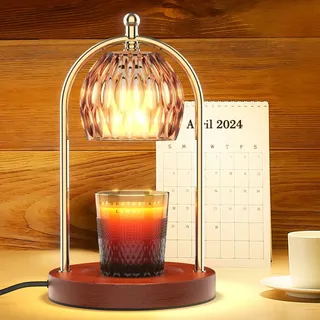 RAINBEAN Kerzenwärmer Lampe mit Timer & dimmbar, elektrische Kerze Lampe Wärmer für duftende Kerzen Glas Wachsschmelzer Wärmer Licht für Home Decor Geschenke für Frauen (Walnuss)