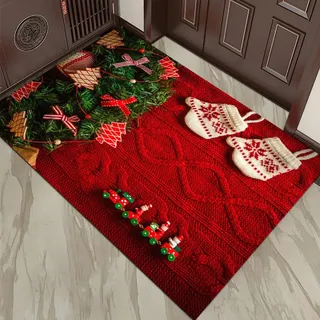 Zempertoopa Weihnachtsteppich Matten, 40 x 60 cm Weihnachtsmatte, Weihnachtsdeko Fußmatte, Weihnachten Home Tür Fußmatten, für Schlafzimmer, Flur Wohnzimmer Boden, Küche Badezimmer Teppich (C)