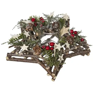 creativ home Adventsgesteck mit Teelichthalter 25 x 10 x 25 cm Braun