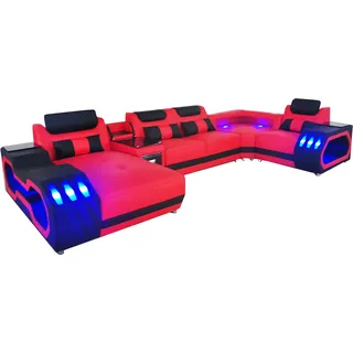 Ledersofa Couch Wohnlandschaft Eck Garnitur Design Modern Sofa U-Form Sofa Rot - Rot
