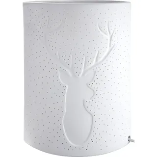Gilde Lampe Ellipse Hirsch, Dekoleuchte, Tischleuchte, Tischlampe, Porzellan, Weiß, H 26 cm, 32824
