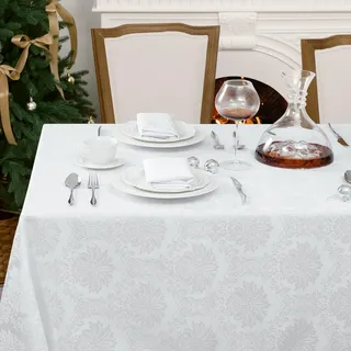 Romanstile Große Weiße Tischdecke Outdoor abwaschbar 140 x 240 cm rechteckig, Festliche Jacquard Barock Tischdecken Wasserabweisend für Frühling,Hotel,Hochzeiten,Garten Party,Geburtstag,Ostern,Sommer