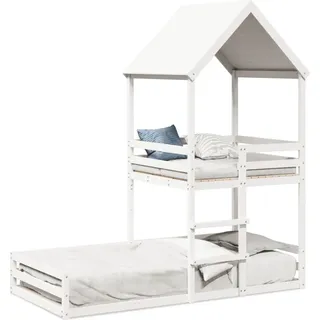 vidaXL Etagenbett mit Dach Weiß 80x200 cm Massivholz Kiefer - Weiß