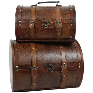 Deko Vintage Koffer 2-er Satz halbrunde Holztruhen Kisten Retro l 36/30 cm