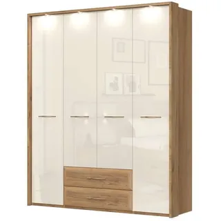 otto home Home »Gala, beige hochglänzend UV lackiert, kratzfest, FSC-zertifiziert« abgerundete Schubladen aus MDF, im Holzdekor, soft-close, mit Beleuchtung und Passpartourahmen, hoher Schrank (224cm), 4 Breiten,