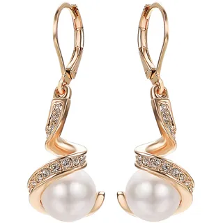 Vissen Weiße Perlen Ohrringe Hängend Damen Vergoldete Leverback Zirkonia Modeschmuck Ohrringe Creolen