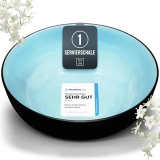 Steingut Servierschüssel Ibiza TESTSIEGER, Traumhafte Mediterrane Salatschüssel, Servierschale - Bowl Schüssel Groß, Salatschale - Pure Living in Aquamarin