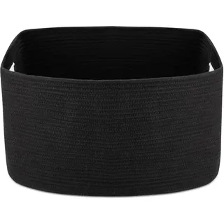 Rieeyrslza XXL Rechteckig Wäschekorb Geflochten 72L Wäschekorb für Decken Vielseitiger Deco Baumwolle Aufbewahrungskorb für Korb für Decken, Kopfkissen, Gästehandtuchkorb (Schwarz)