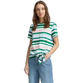 TOM TAILOR Denim T-Shirt mit Minimalprint und seitlichem Knoten, bunt