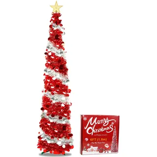 UHAPEER Weihnachtsbaum Pop Up, 180cm Künstlicher Weihnachtsbaum mit Stern Spitze, Christbaum Faltbar Geschmückt, Tannenbaum mit Pailletten, Christmas Tree Dekobaum für Weihnachtsdekoration Innenräume
