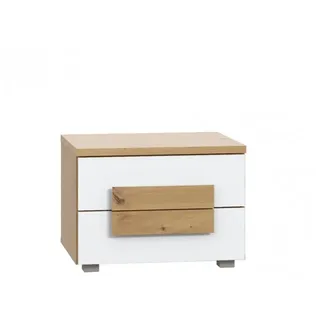 Furniture24 Nachttisch, Nachtschrank, Nachtkommode ARKINA LBLK02 mit 2 Schubladen, Schubkastenkommode, Schubladenkommode für Kinder und Jugendzimmer Artisan Eiche/Weiß - Weiß