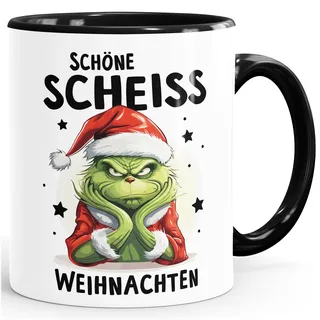 MoonWorks® Grinch Tasse Anti Weihnachten Spruch Ironie Sarkasmus lustige Weihnachtsbecher Geschenke für Weihnachtsmuffel Spruch 3 weiß-innen-schwarz standard