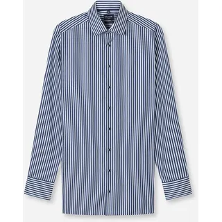 Langarmhemd OLYMP "Luxor", Herren, Gr. 41, N-Gr, marine, Web, Obermaterial: 100% Baumwolle, 2-Knopf-Manschette, Hemden Langarmhemd, Businesshemd, gestreift, modern fit, New Kentkragen