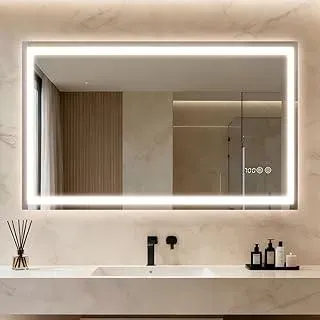 Clevich Badspiegel mit Beleuchtung und Uhr 100×60 cm, LED Spiegel mit 3 Lichtfarben dimmbar, gehärtetes Glas und Digitaluhr, Touch-Schalter, Memory-Funktion, beschlagfrei, Badezimmerspiegel mit Licht