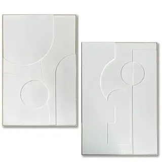 DRW Abstraktes Leinwandbild mit Naturholzrahmen in Natur und Weiß, 120 x 80 x 4,5 cm