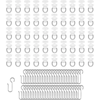 100 Stück Gardinenröllchen für Schiene Set, 50 Gardinenhaken Gleiter und 50 Metall Vorhang Haken Gardinengleiter Schienen für alle Standardschienen Vorhang Haken Duschvorhang Schiene(Weiß)