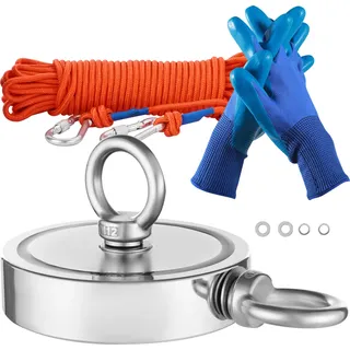 Vevor Magnet-Angelset (orange) 907 kg doppelseitige Zugkraft, Seltenerd-Neodym-Magnet-Angelset inkl. Haken, strapazierfähigem Seil, Handschuhen (blau)