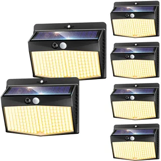 nipify 6 Stück Solarlampen für Außen mit Bewegungsmelder, 3 Modi Solarleuchten Aussenleuchte IP65 Wasserdichte, 168 LED Warmweiß Solar Lampe Outdoor für Garten Garage Hof Wand Zaun