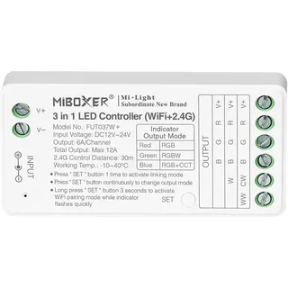 LGIDTECH FUT037W+ 3-in-1 LED-Streifen-Controller, WLAN + 2,4 G, Smartphone-App-Steuerung, direkt, kompatibel mit Amazon Echo Alexa Google Home Sprachsteuerung