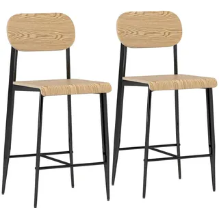Homcom Barhocker 2er Set, Barstuhl mit Metallgestell, Küchenstuhl mit Sitzhöhe 66 cm , Naturfarben , 43x103x55 cm , Esszimmer, Barmöbel, Barhocker