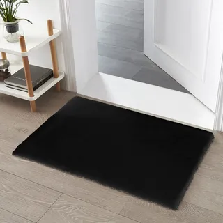 Teppich Wölkchen Fellteppich Kunstfell Teppich Waschbar, Hasenfell Imitat, Kaninchenfell, Kurzfell - Flauschiger Teppich Wohnzimmer, Bettvorleger Schlafzimmer - Schwarz - 60x90cm