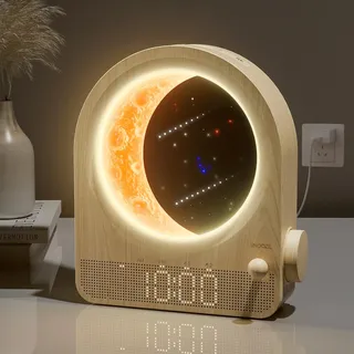 blonbar Wecker & Mondlampe kombinieren,3 Stufige Helligkeit Nachtlicht Nachttischlampe mit Tageslicht, Lichtwecker,Wake-up Light, 10 natürliche Klänge,Dimmbarem Nachtlicht,Ideal für Schlafzimmer