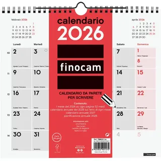 Finocam - Wandkalender 2026 Monatslayout Januar - Dezember 2026 12 Monate | Kalender 2026 für Anmerkungen | Neutraler Monatsplaner - Italienisch, Wand schreiben, M - 265 x 245 mm