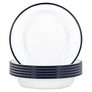 Weiße Emaille-Schalen - 19 cm - Marine - Set von 6