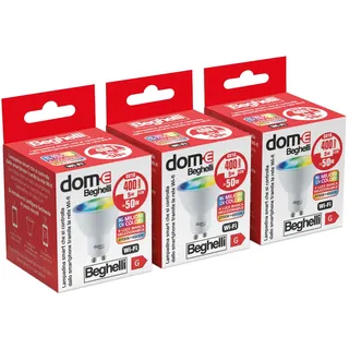 Dom-e Beghelli - Smart LED-Glühbirne Alexa GU10 RGB-CCT WiFi, Kompatibel mit App, Einfache Installation, Farb- und Warm-/Kaltlichtregelung, 3 Stück
