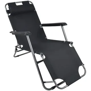 Ambia Garden Gartenliege , Schwarz , Metall, Kunststoff, Textil , Füllung: Polyester , 60x27x153 cm , UV-beständig, regenabweisend, rostfrei, Rückenlehne verstellbar , Gartenmöbel, Gartenliegen, Sonnenliegen