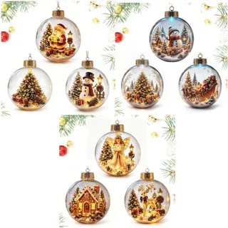 Beleuchtete Weihnachtskugeln 8cm, 9 Stück Weihnachtsbaumschmucke | Weihnachtsdeko Christbaumkugeln, Weihnachtsbaum Deko LED Beleuchtete Acryl Weihnachtsbaumkugeln für Weihnachtsdeko Innen