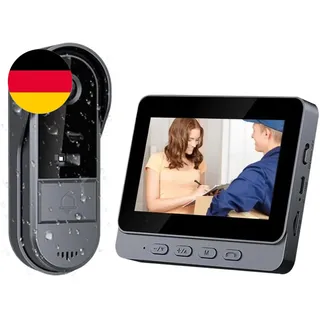 Zeerkeer Drahtlose Türklingel für den Außenbereich, wasserdicht, 1080P, kabellose Türklingel mit Kamera mit 4,3-IPS-Bildschirm, kabellose