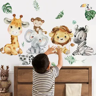 decalmile Wandtattoo Dschungel Tiere Wandaufkleber Safari Elefant Giraffe Löwe Wandsticker Babyzimmer Kinderzimmer Schlafzimmer Wanddeko