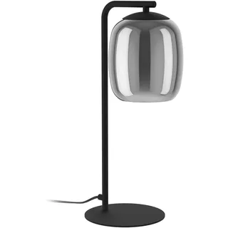 EGLO Tischlampe Ciampino, Nachttischlampe mit Rauchglas Lampenschirm, Tischleuchte aus Metall in Schwarz und Glas bedampft in Grau, E27 Fassung, 45 cm