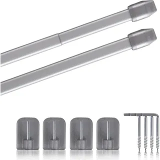 Vitragestangen silber - chrom matt 60 - 90 cm + 4er Klebehaken - Silber
