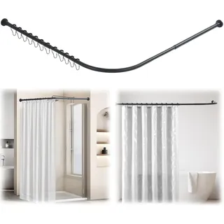 Duschvorhangstange L Form,Duschstange FüR Duschvorhang,Verstellbare Ecke Duschvorhangschiene mit 12 Haken,Dehnbare 304 Edelstahl Eckduschstange(Bohrmontage erforderlich) (68-138cm x 68-138cm Schwarz)