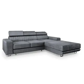 masseno Ecksofa NOTO R-S mit Schlaffunktion L-Form, Sofa mit Bettkasten, Wohnzimmersofa, Couch, Soffa, Bettsofa, Couchgarnitur- Grau, MONOLITH 85 - Grau