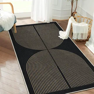 Capslpad Teppich Läufer Flur 80x150cm Jute Aussehen KüchenTeppich Natürlich Waschbar Teppich Schwarz Braun rutschfest Küchenläufer Korridor läufer Flur Küche,Schlafzimmer, Balkon