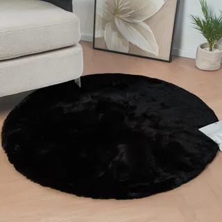 ORINOVA Runder Teppich Schwarz Flauschig 120 cm Kunstfell Teppich Rund Weich Schlafzimmer Wohnzimmer Rund Bettvorleger Waschbar