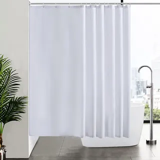 Furlinic Duschvorhang Überlänge Badvorhang Anti-schimmel für Dusche und Badewanne Textile Vorhänge aus Stoff Antibakteriell wasserdicht Extra Breit 240x180cm Weiß mit 16 Haken.